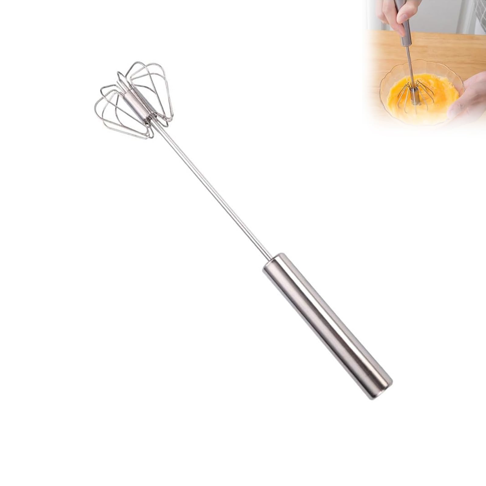 Stainless Steel Semi-Automatic Egg Whisk for Cooking Kitchen Home (10 in)  
Semi-Automatic Hand Push Whisk Blender Tool