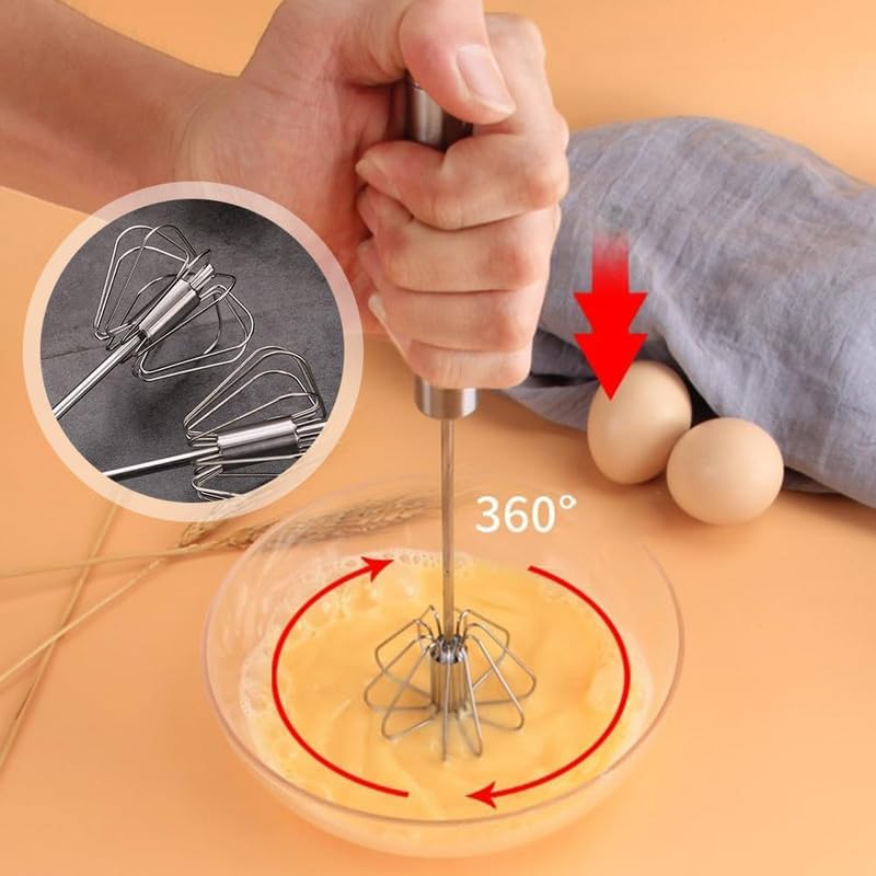Stainless Steel Semi-Automatic Egg Whisk for Cooking Kitchen Home (10 in)  
Semi-Automatic Hand Push Whisk Blender Tool
